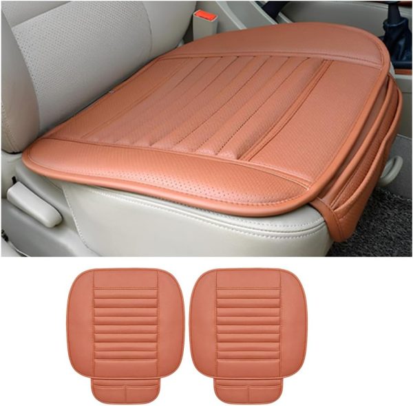 2 Pack Car Seat Covers for Front Seats, Breathable Leather Cushion Protector, Anti-Slip Driver Seat Padded with Storage Pockets, Universal Auto Interior Decoration for Most Vehicles (Orange)