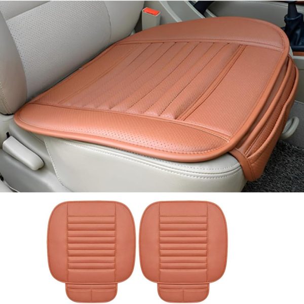 2 Pack Car Seat Covers for Front Seats, Breathable Leather Cushion Protector, Anti-Slip Driver Seat Padded with Storage Pockets, Universal Auto Interior Decoration for Most Vehicles (Orange)