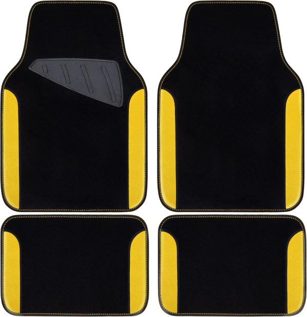 Waterproof Universal Fit Car Floor Mats, Car Mats Fit for ,Vans,sedans, Trucks,Set of 4pcs Car Carpet with Driver Heel Pad (Black and Yellow)