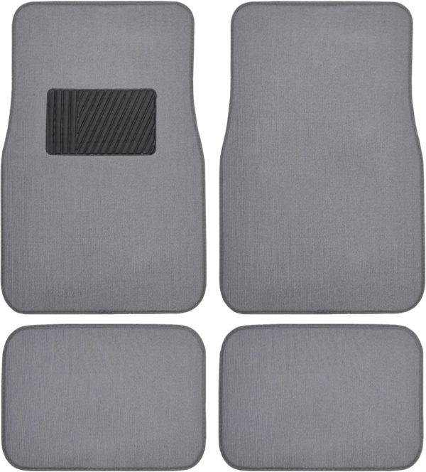 Premium Light Gray Carpet Floor Mats for Cars - Universal Fit Interior 4-Piece Car Mats Full Set with Vinyl Heel Pad Protector - Cute Car Accessories Interior Floor Covers for SUVs & Trucks