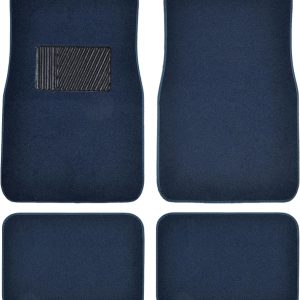 Premium Blue Carpet Floor Mats for Cars - Universal Fit Interior 4-Piece Car Mats Full Set with Vinyl Heel Pad Protector - Cute Car Accessories Interior Floor Covers for SUVs & Trucks