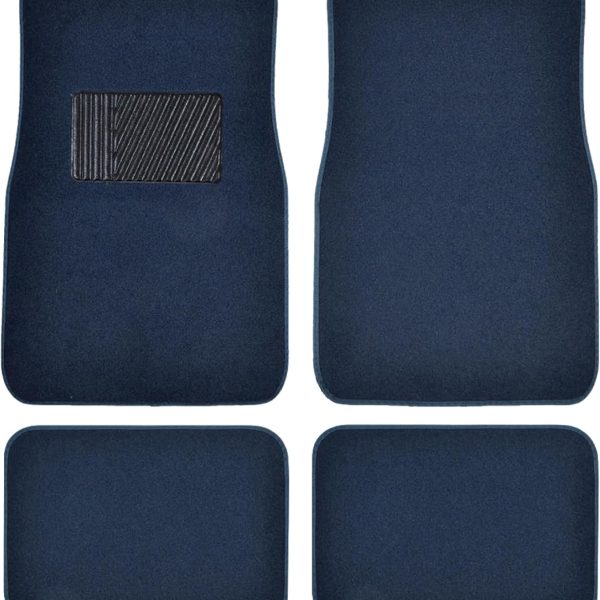 Premium Blue Carpet Floor Mats for Cars - Universal Fit Interior 4-Piece Car Mats Full Set with Vinyl Heel Pad Protector - Cute Car Accessories Interior Floor Covers for SUVs & Trucks