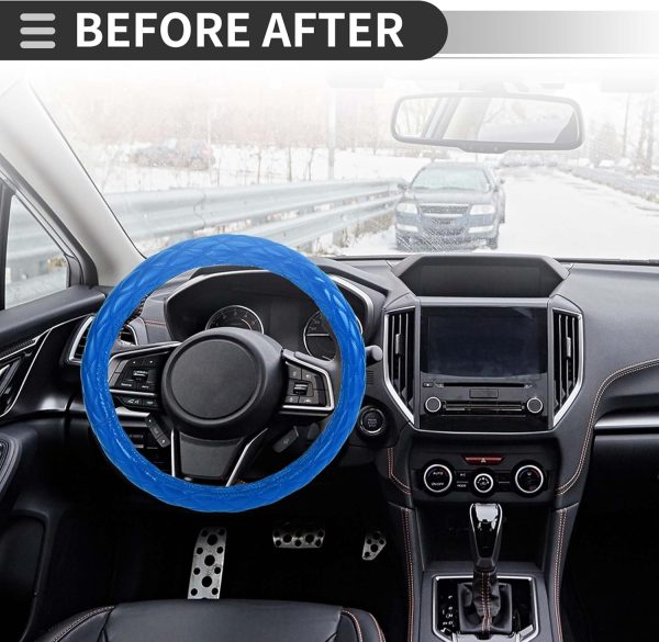 Universal Car Steering Wheel Cover Steering Wheel Protective Sleeve, for 47.5-48.9cm, Sweatproof, Faux Leather Rubber, Blue