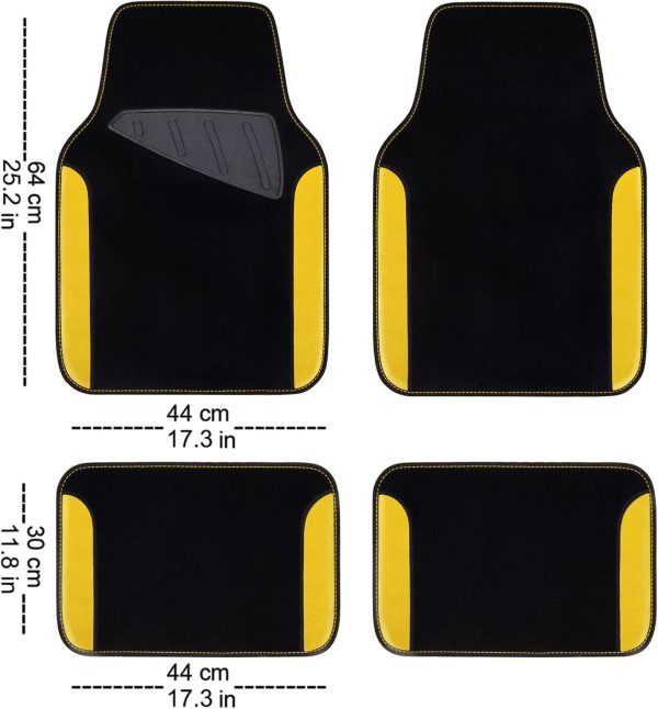 Waterproof Universal Fit Car Floor Mats, Car Mats Fit for ,Vans,sedans, Trucks,Set of 4pcs Car Carpet with Driver Heel Pad (Black and Yellow)