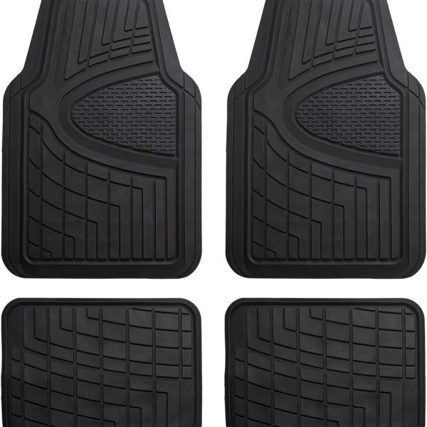 Automotive Floor Mats - Heavy-Duty Rubber Floor Mats for Cars, Universal Fit Full Set,  & Trimmable Floor Mats for Most Sedan, , Truck, Black