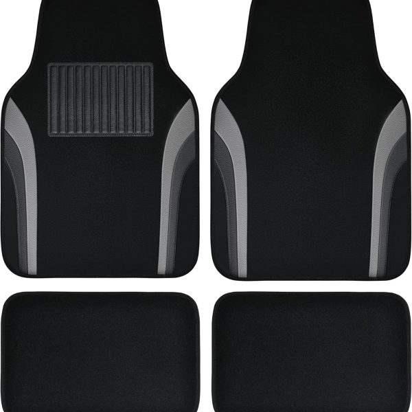 Leather Waterproof Sporty Car Floor Mats Carpet,Universal Automotive Floor Mat Fit for Sedans, Cars, Mid Trucks, Vans, , Set of 4 (Black and Gray)