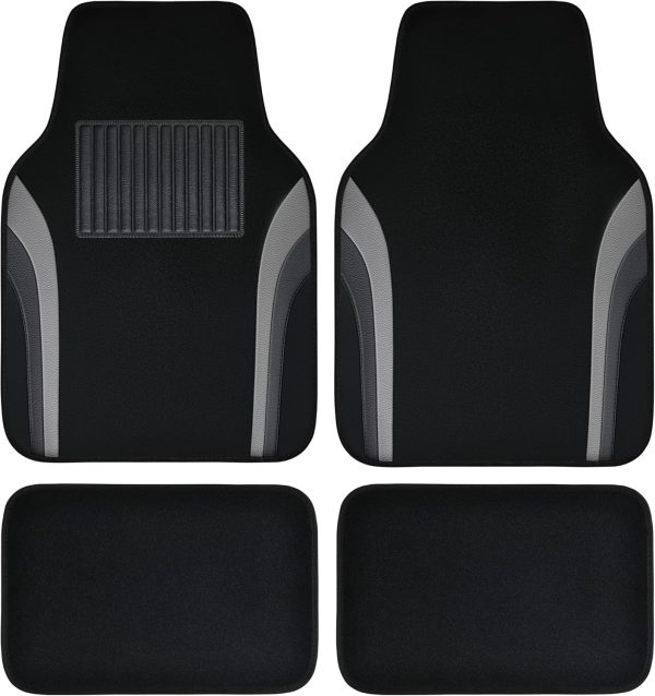Leather Waterproof Sporty Car Floor Mats Carpet,Universal Automotive Floor Mat Fit for Sedans, Cars, Mid Trucks, Vans, , Set of 4 (Black and Gray)