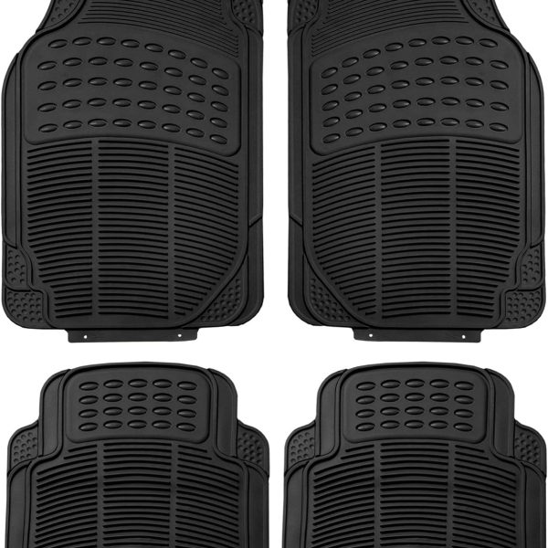 Automotive Floor Mats - Heavy-Duty Rubber, Universal Fit Full Set, , Trimmable For Most Cars, Sedan, , Truck, Black