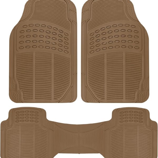 Floor Mats for Cars Trucks SUV, 3-Piece All-Weather Car Mats with Universal Fit Design, Durable Car Floor Mats with Capture Ridges, Waterproof Rubber Floor Mats for Cars (Beige)