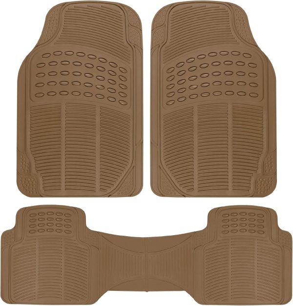 Floor Mats for Cars Trucks SUV, 3-Piece All-Weather Car Mats with Universal Fit Design, Durable Car Floor Mats with Capture Ridges, Waterproof Rubber Floor Mats for Cars (Beige)