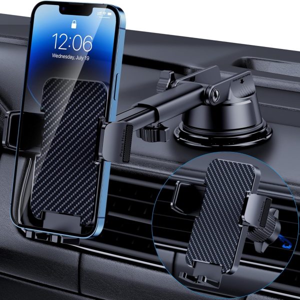 Phone Holders for Your Car [Military Grade Suction Ultra Strong Base] Cell Phone Car Holder 3 in 1 Dashboard/Windshield/Air Vent Hands-Free