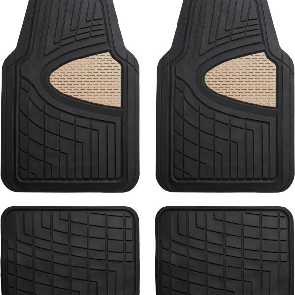 Automotive Floor Mats - Heavy-Duty Rubber Floor Mats for Cars, Universal Fit Full Set,  Floor Mats, Trimmable Floor Mats for Most Sedan, , Truck Floor Mats Beige