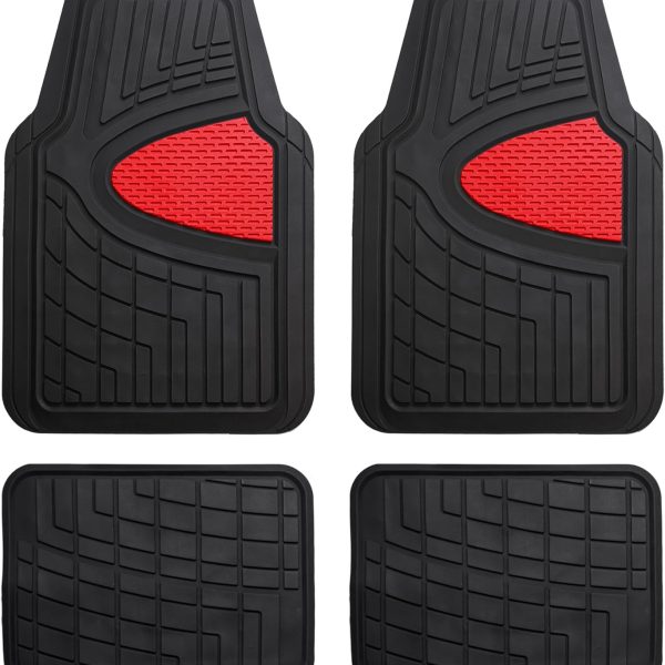 Automotive Floor Mats - Heavy-Duty Rubber Floor Mats for Cars, Universal Fit Full Set,  Floor Mats, Trimmable Floor Mats for Most Sedan, , Truck Floor Mats Red