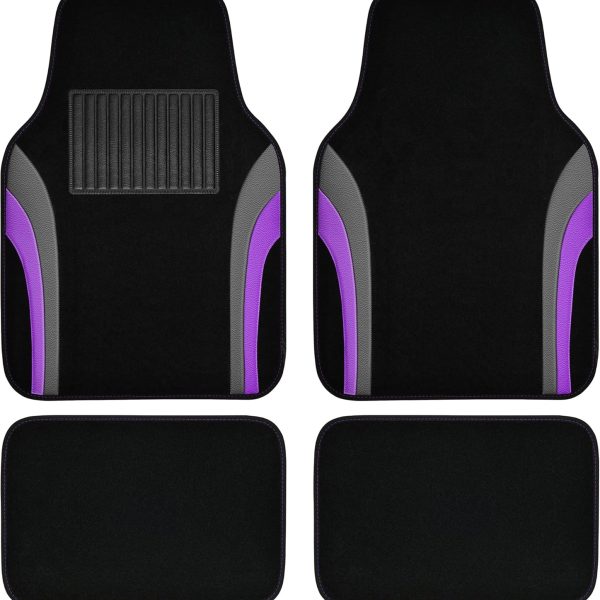 Leather Sporty Car Floor Mats Carpet,Universal Waterproof Automotive Floor Mat Fit for Sedans, Cars, Mid Trucks, Vans, , Set of 4 (Black and Purple)