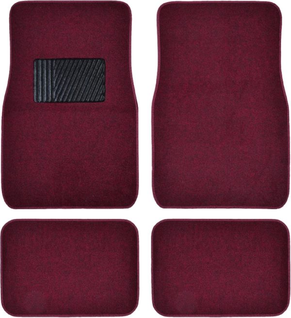 Premium Burgundy Carpet Floor Mats for Cars - Universal Fit Interior 4-Piece Car Mats Full Set with Vinyl Heel Pad Protector - Cute Car Accessories Interior Floor Covers for SUVs & Trucks